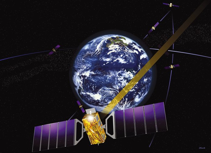 Artist impression of Galileo satellites in orbit