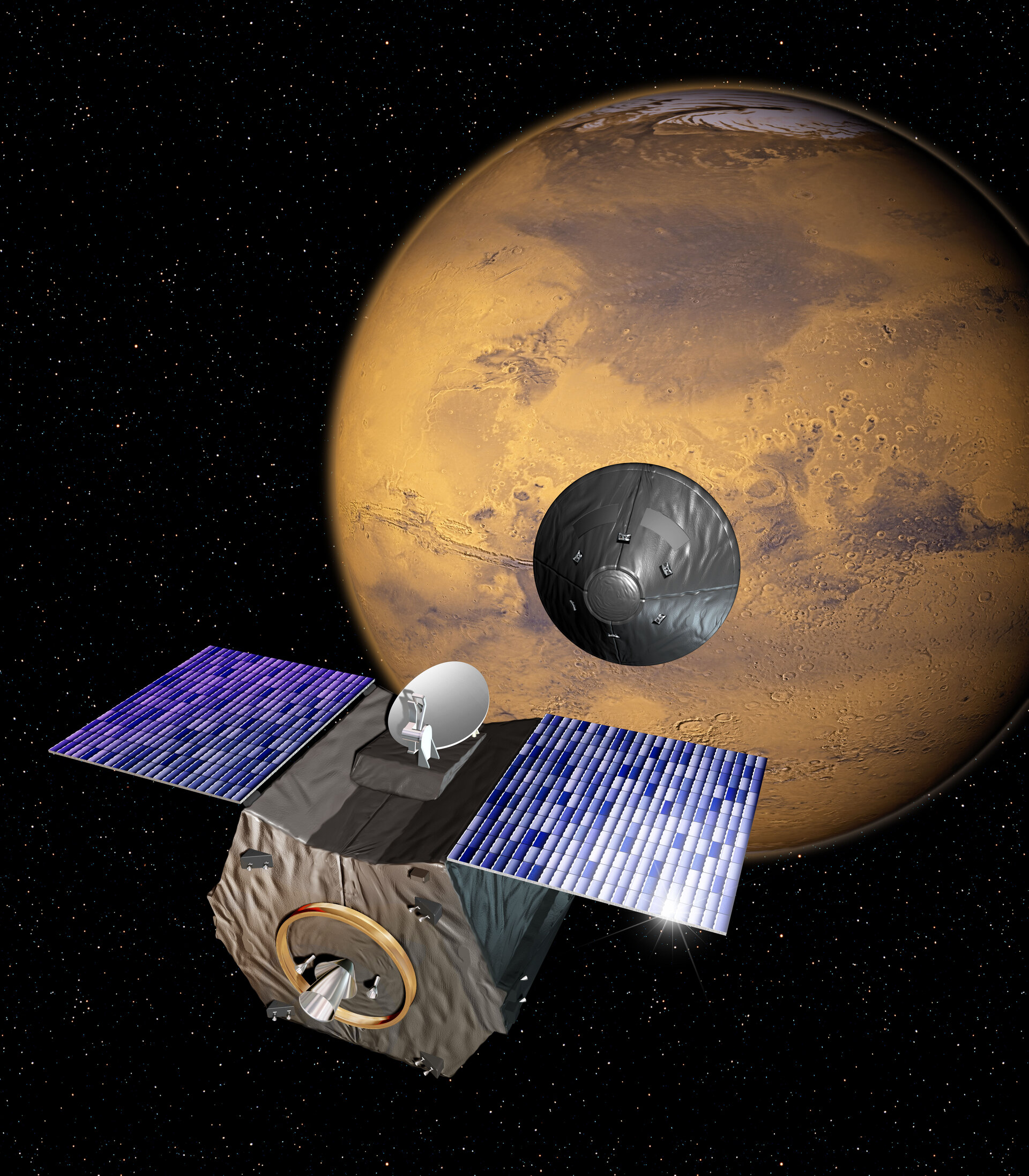 Artist impression of separation of the ExoMars lander/rover module