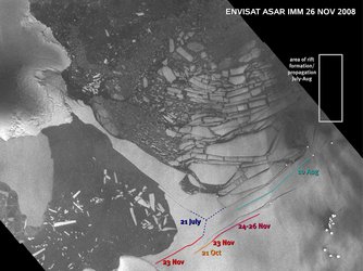 Rifts on the Wilkins Ice Shelf captured by Envisat