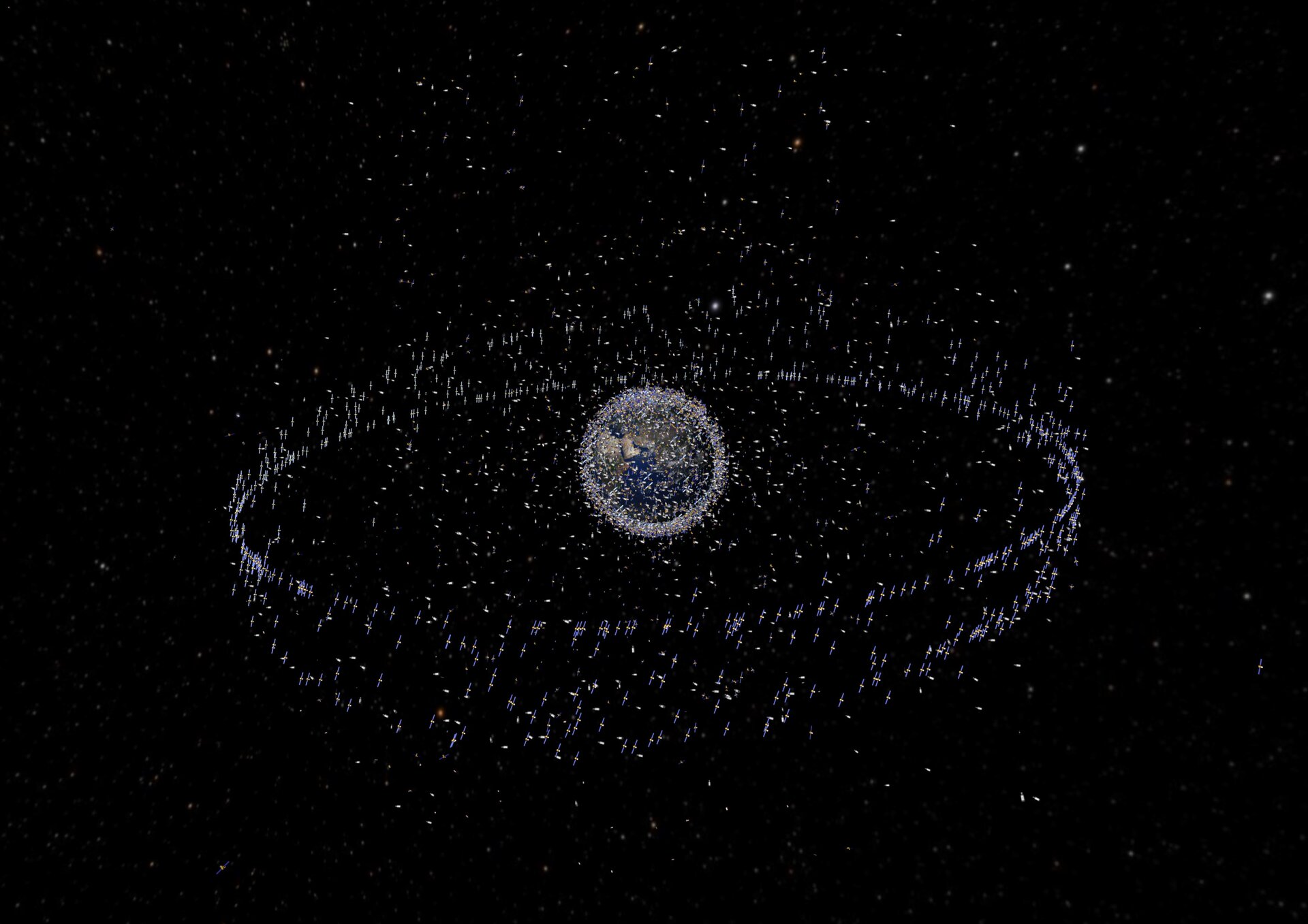 Spatial density of known satellites and objects around Earth