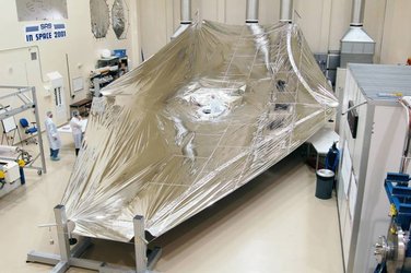 The James Webb Space Telescope sunshield outstretched