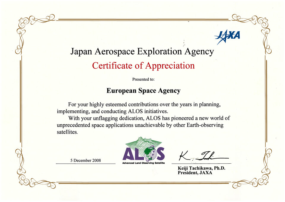 JAXA's Certificate of Appreciation