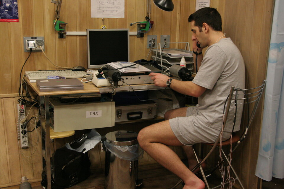 Oliver Knickel uses the telephone inside the facility