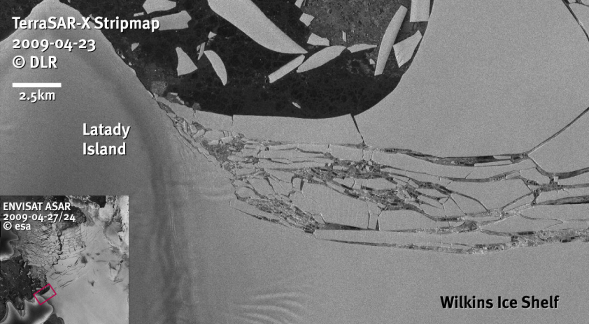 TerraSAR-X image over Wilkins Ice Shelf from 23 April