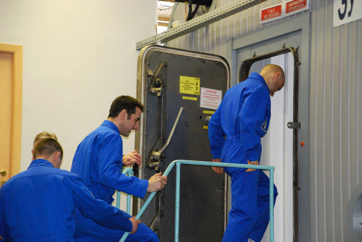 The crew enters the Mars500 isolation facility for the start of the 105-day study