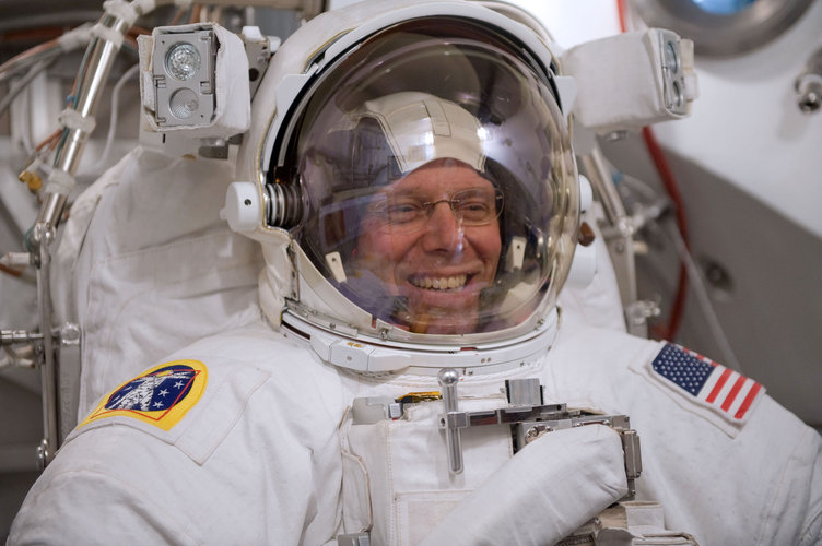ESA astronaut Christer Fuglesang during spacewalk suit fit check