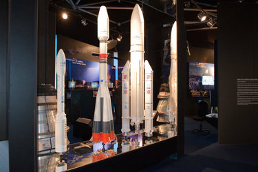 Interior view of the ESA Pavilion, Vega, Soyuz and Ariane 5