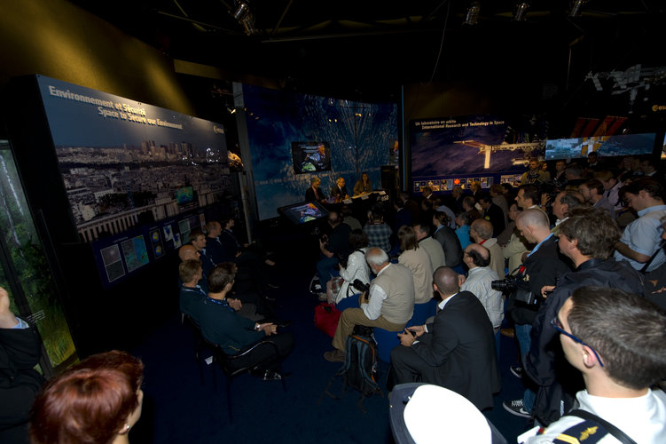 Jean-Jacques Dordain and Simonetta Di Pippo at Le Bourget during the Human Spaceflight and Exploration in Europe conference