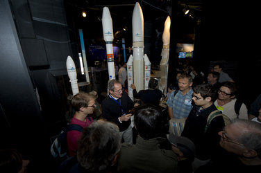 Public visiting the ESA Pavilion with Mr Philippe Poinas