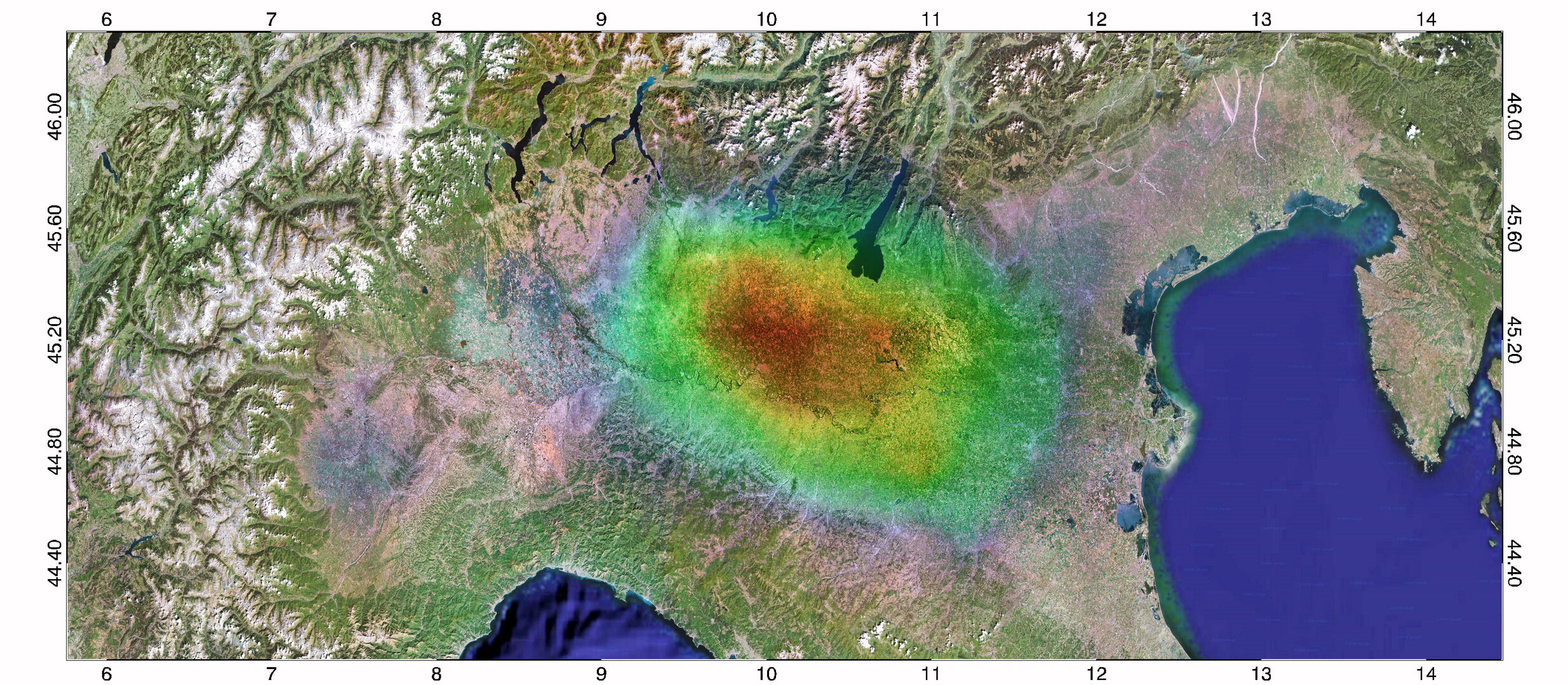 Ammonia concentrations over Italy