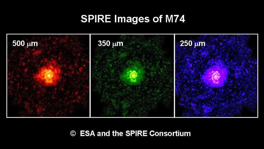 M74 at three different wavelengths