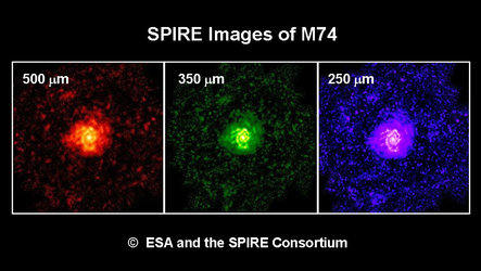 M74 at three different wavelengths