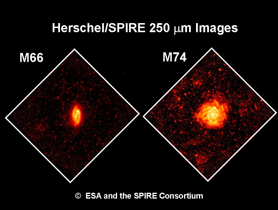 Las galaxias M66 y M74 vistas por SPIRE