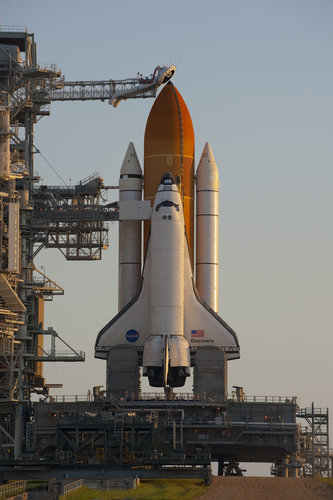 Space Shuttle Discovery on the launch pad