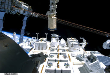 The Japanese Experiment Module - Exposed Facility is seen from inside Kibo