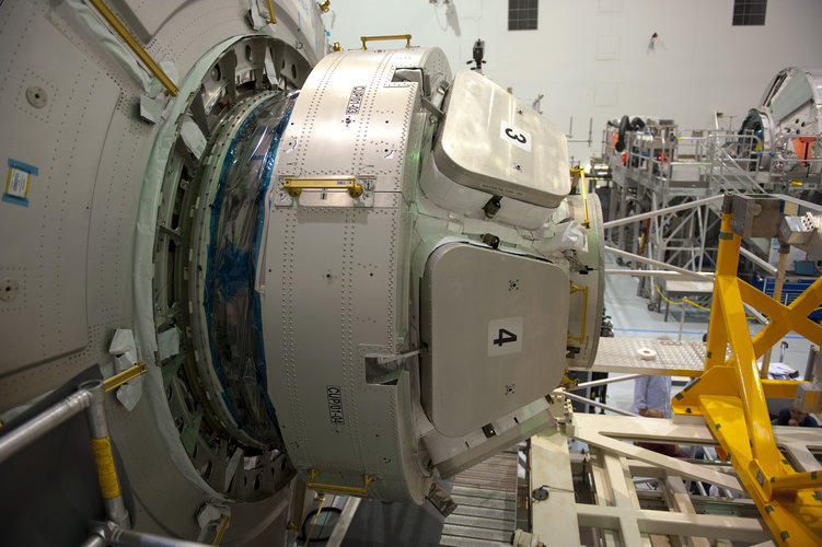 Cupola mated to the Tranquility node in NASA's Space Station Processing Facility