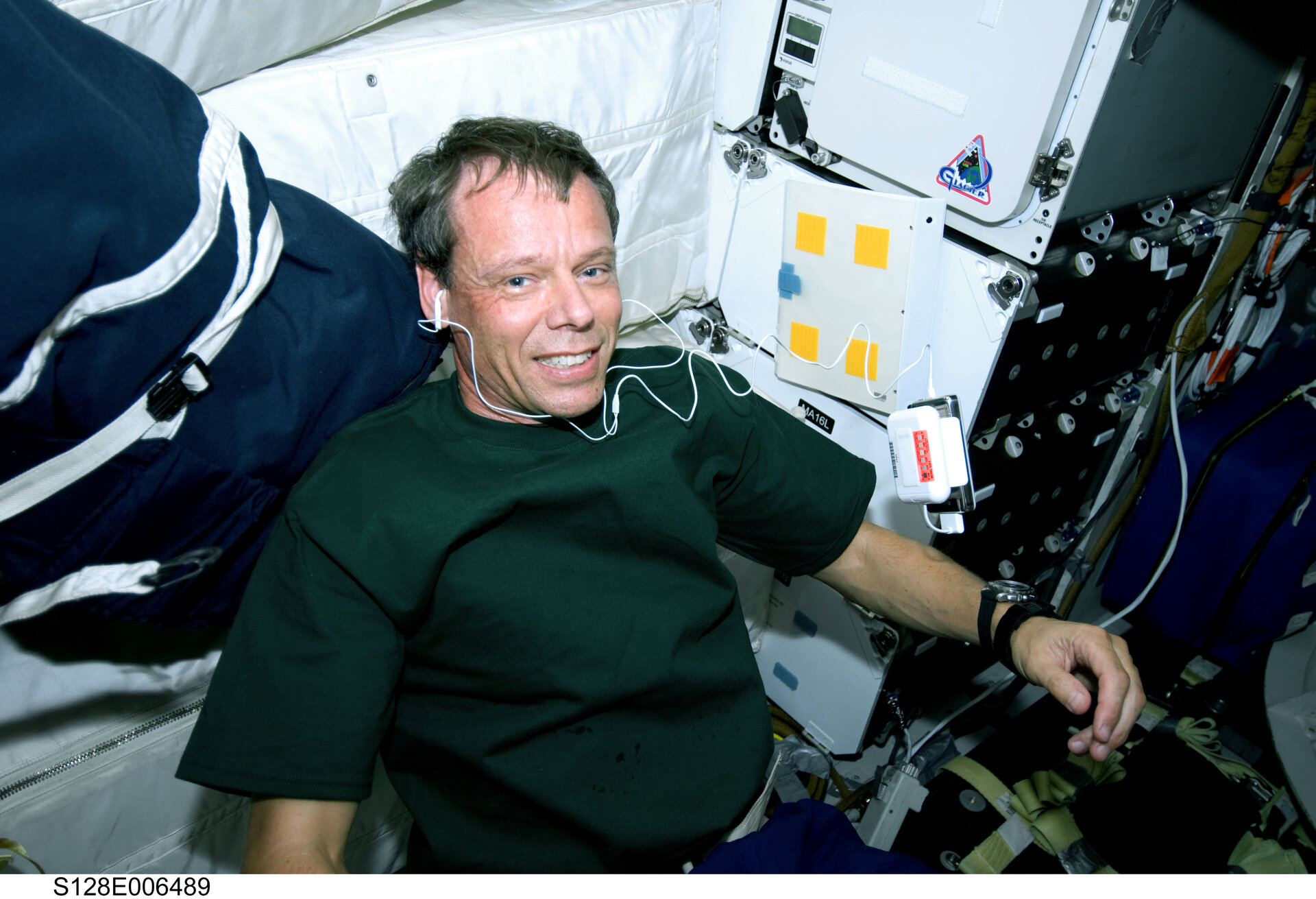 ESA astronaut Christer Fuglesang on Shuttle middeck
