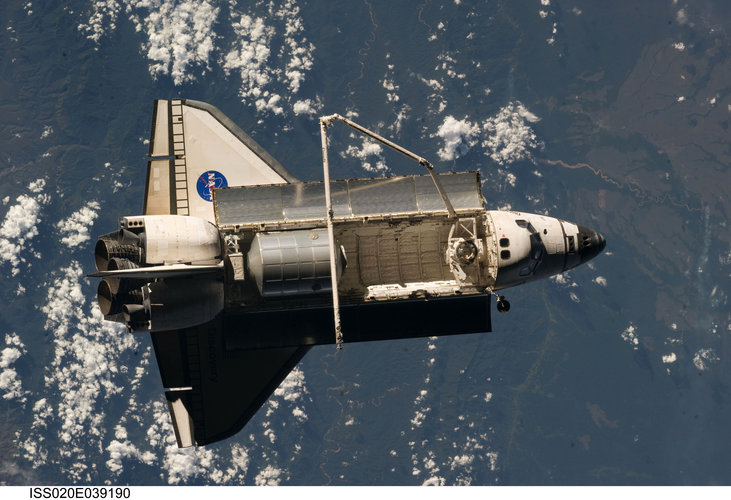 Space Shuttle Discovery during the STS-128 mission shortly after undocking from the ISS