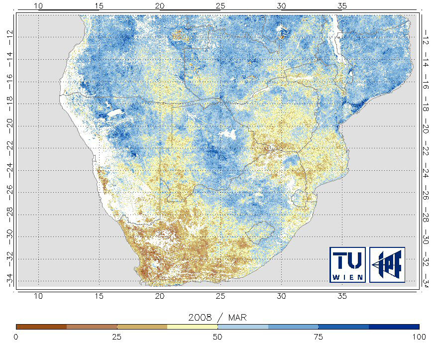 Soil moisture values in March 2008