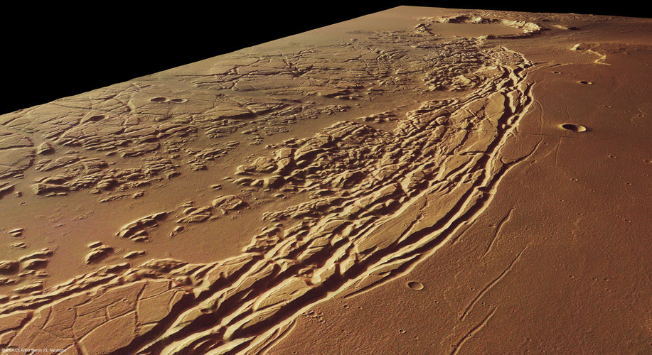 Kasei Valles and Sacra Fossae, in perspective