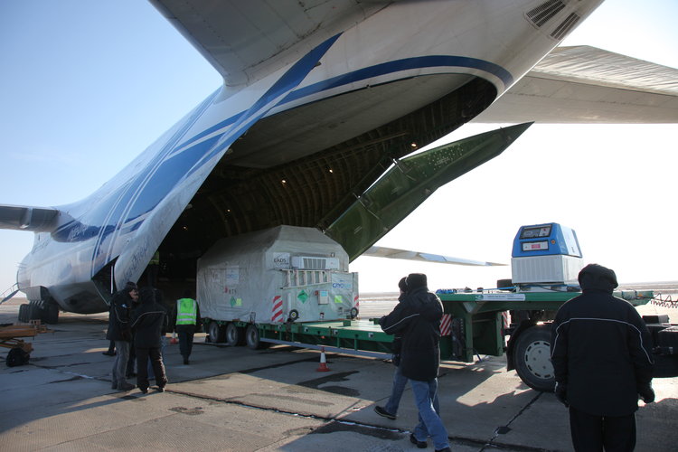 CryoSat-2 being moved onto a lorry