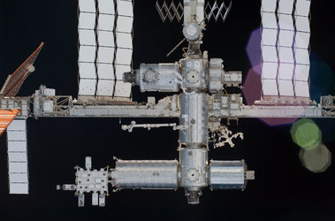 A close-up view of a portion of the ISS