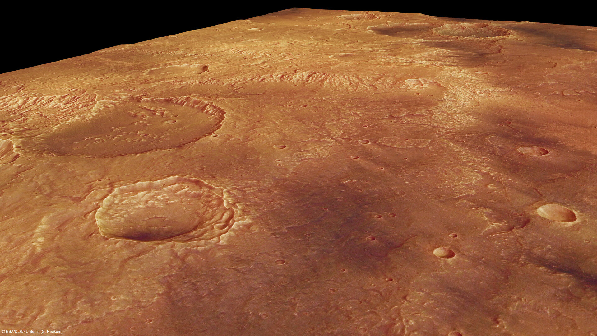 Perspective view of Sirenum Fossae’s central plateau.