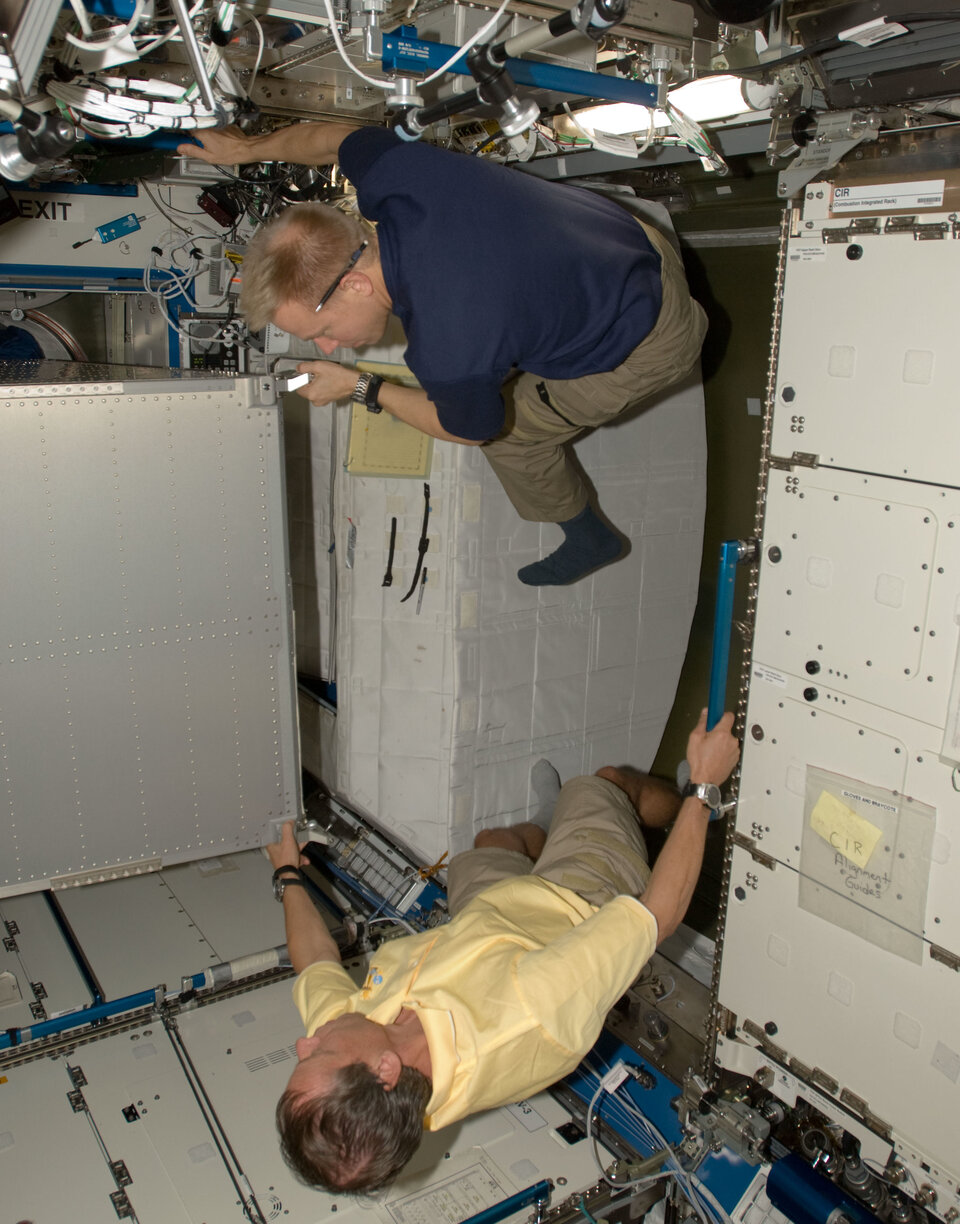 Racks can be easily transported inside the Space Station.