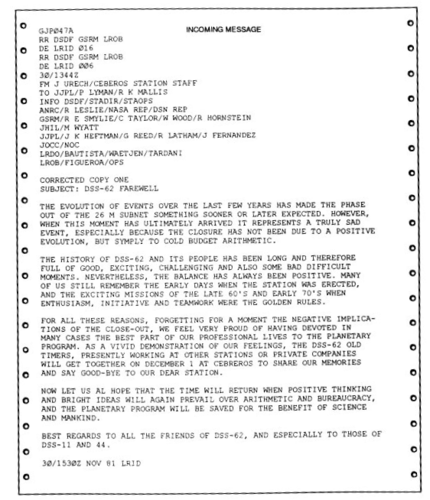 Closure of NASA's Cebreros station 30 Nov 1981