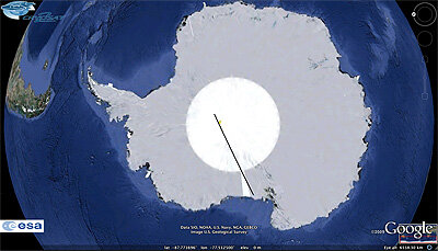 Traza de CryoSat-2 recorriendo la región nunca antes estudiada de la Antártida
