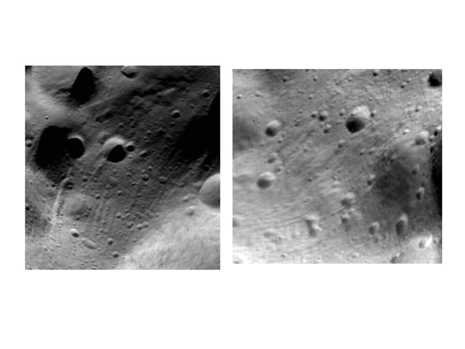 Pinnan yksityiskohtia: uurteita ja kaiken kokoisia kraattereita