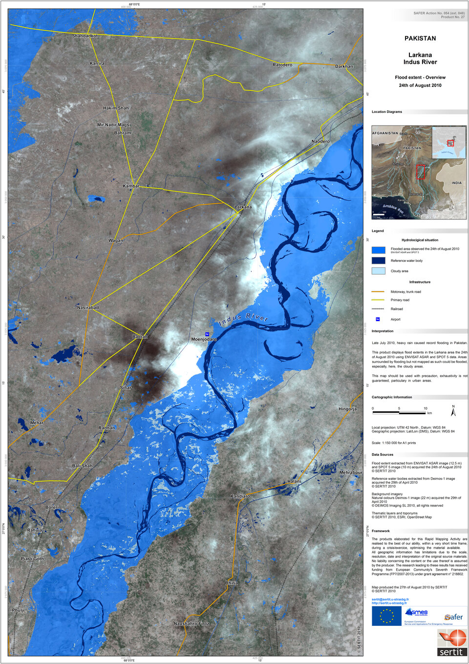Vaaleansininen tulvavesi ulottuu paljon joen normaalia tummansinistä aluetta laajemmalle