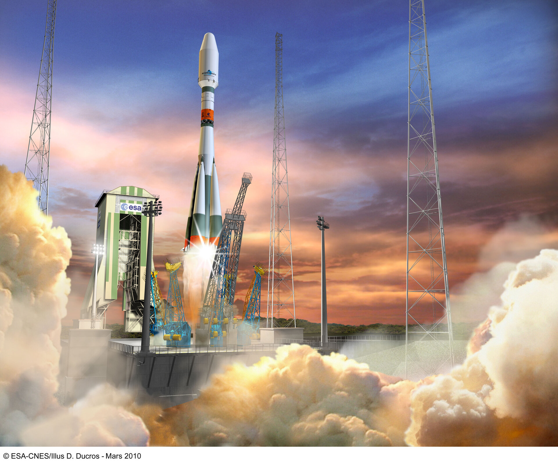 Artist's impression of a Soyuz liftoff in French Guiana