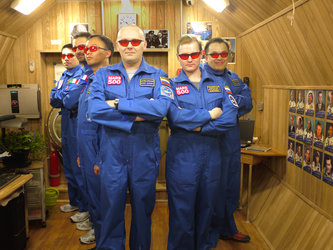 Mars500 crew with red goggles