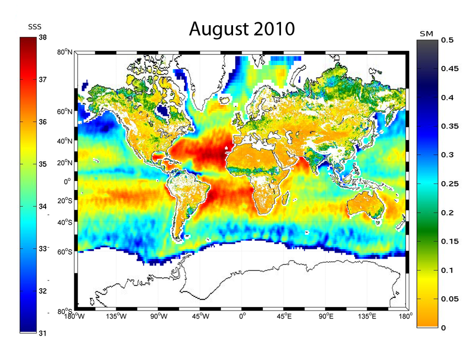 Primer mapa global de la humedad del suelo y de la salinidad de los océanos
