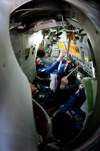 Crew inside a Soyuz TMA simulator