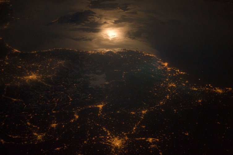 Moonlit border area of France and Italy