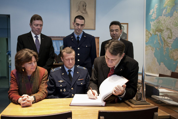 Signing the guest book in Gagarin's office