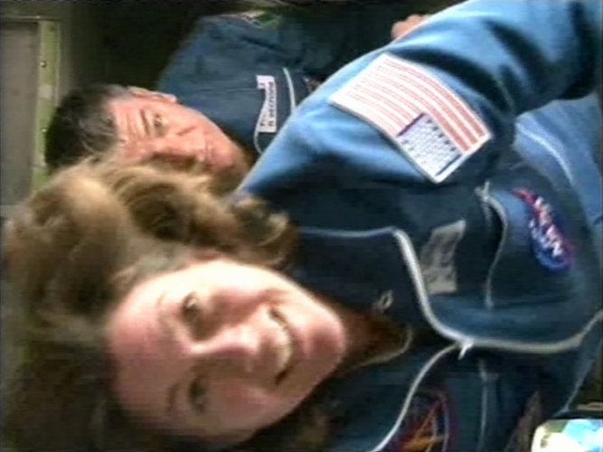 Catherine Coleman and Paolo Nespoli arriving at the Space Station