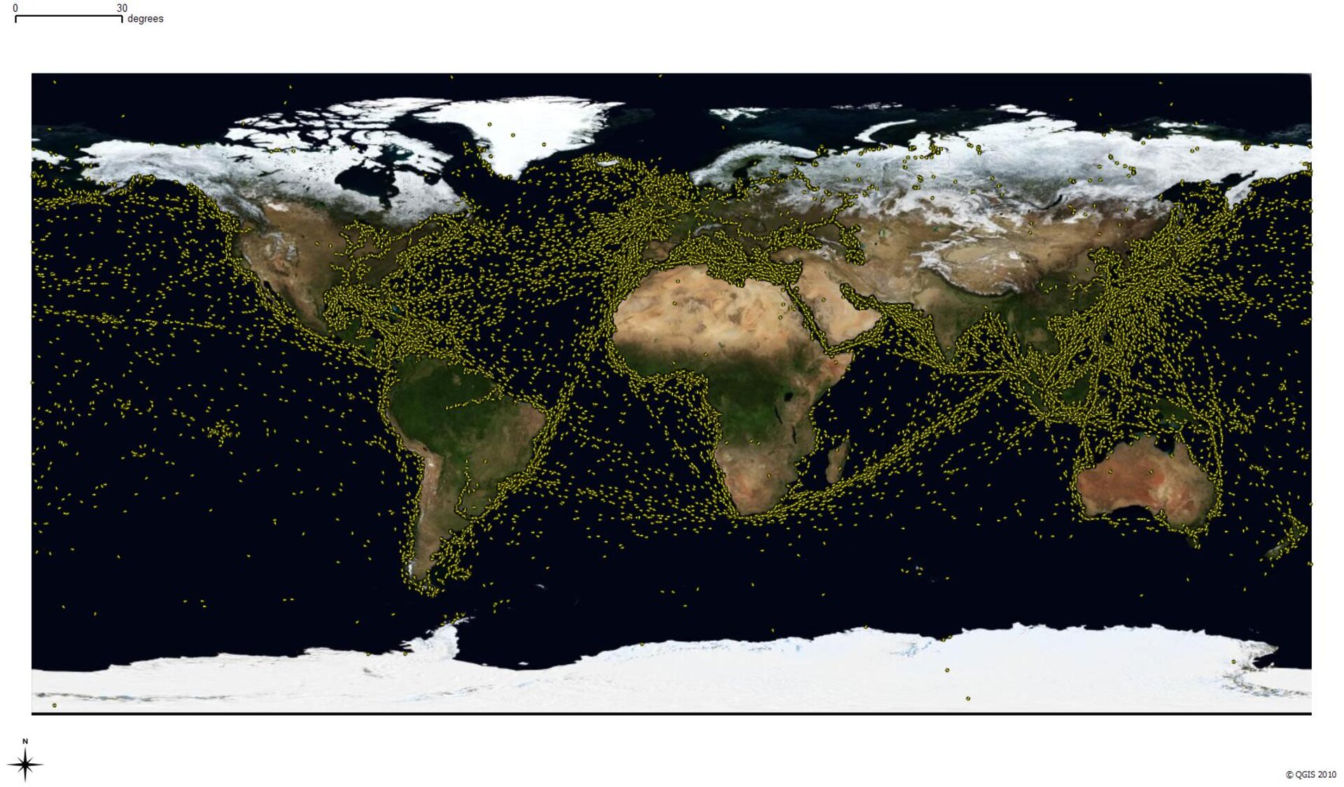 Positions of all ships tracked