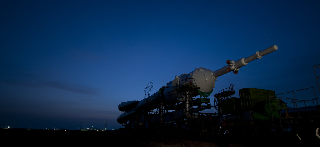 The Soyuz launcher is transfered to the launch pad