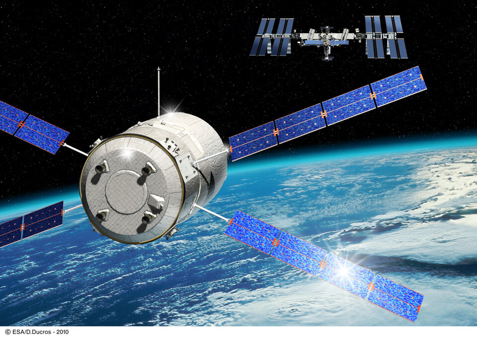 ATV in orbit: the proximity link antenna points vertically in this artist's impression