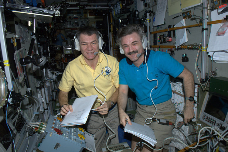 Alexander Kaleri and Paolo Nespoli after ATV docking