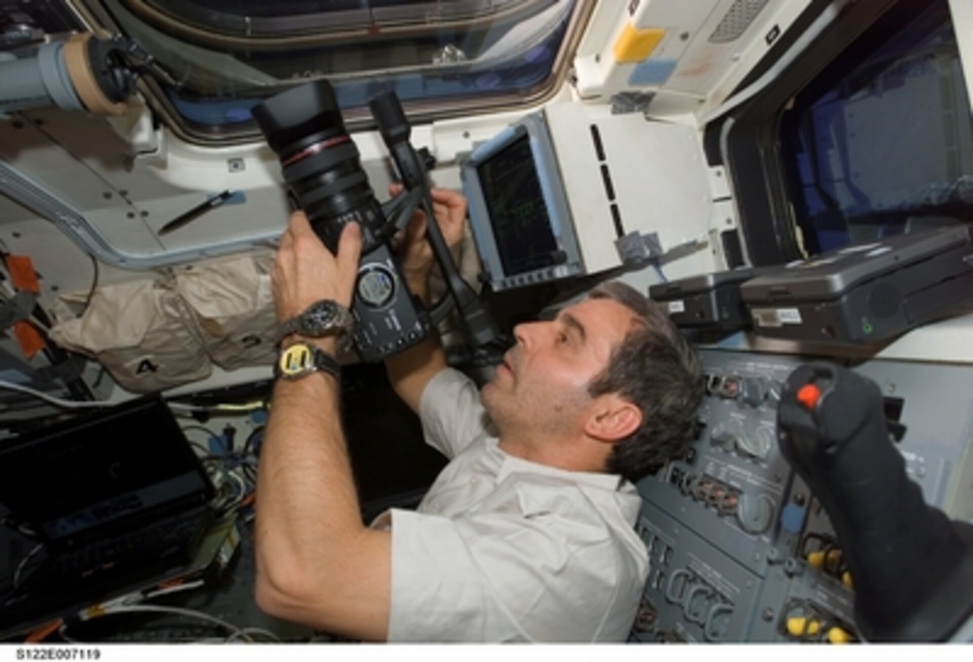 ESA astronaut Leopold Eyharts, STS-123 mission specialist, 2008.