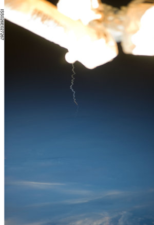 ESA astronaut Paolo Nespoli took this photograph of the ATV Johannes Kepler launch from on board the ISS