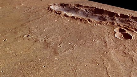 Perspective view of elongated crater