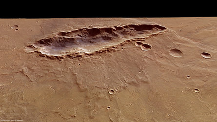 Perspective view of elongated crater