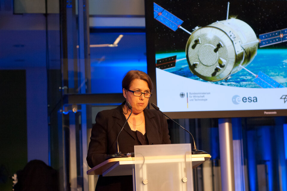 Simonetta Di Pippo, ESA Director of Human Spaceflight, addressing the audience during the event in Berlin.