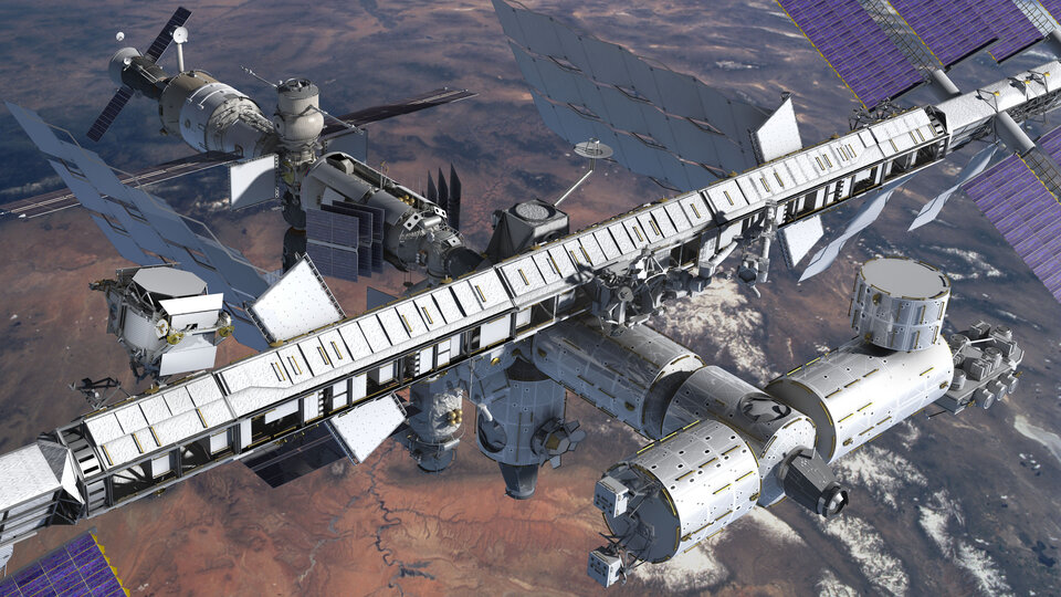 AMS sijoitetaan avaruusaseman keskusmastoon kuvan vasemmassa laidassa