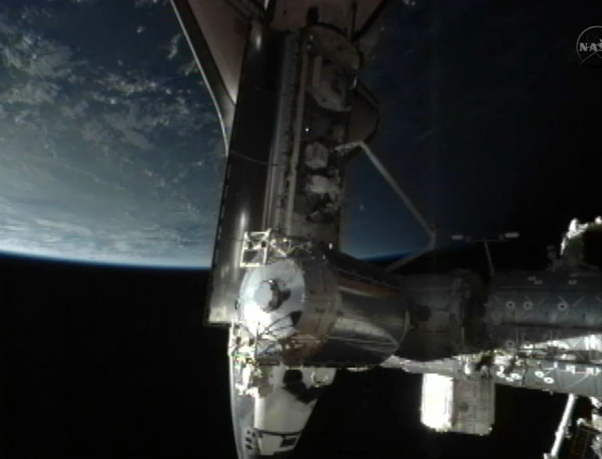 Endeavour and Columbus seen after docking